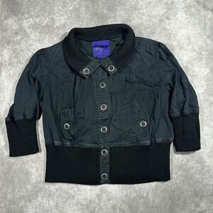 Miley Cyrus Max Azria Black Cropped Bomber Jacket XL Snap Button Y2K Utility